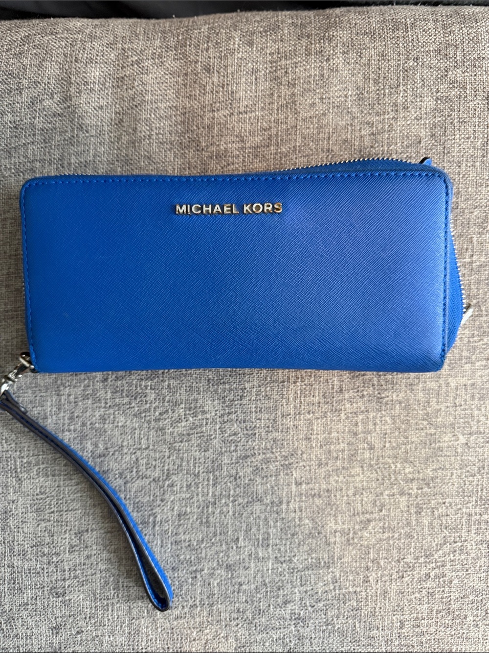 Michael Kors Cobalt Blue Saffiano Zip Wristlet